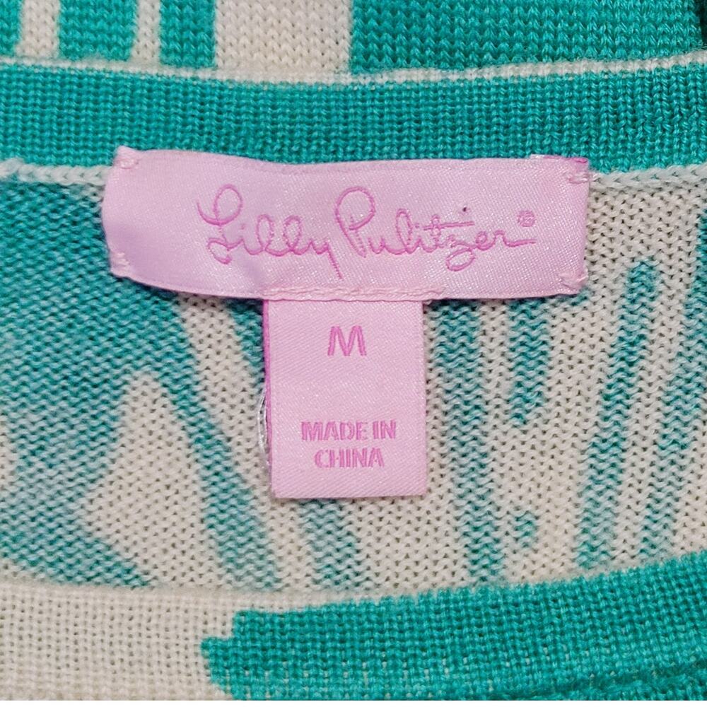 Lilly Pulitzer Kippa Sweater Dress Green Women Medium Palm Print Preppy Chic - Picture 4 of 7